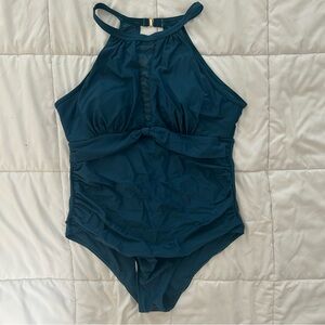 Tempt Me Women One Piece Swimsuit High Neck Plunge Ruched Tummy Control Size 16W